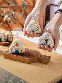 50个可爱卡通三角形寿司模具袋 - 自封，塑料饭团包装，适用于便当和饭团，海藻饭团寿司袋