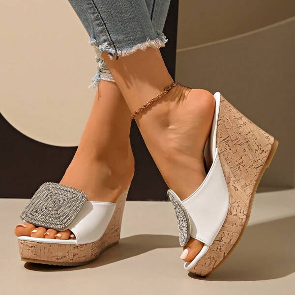 Women's Floral Platform Sandals, Summer Fashion Thick Bottom High Heels Slides