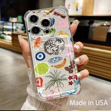Funda para móvil con ranura para tarjetas. Compatible con phone 16, 15, 14, 13, 12 y 11. Permite guardar tarjetas y fotos. Diseño elegante y sencillo, transparente, esquinas reforzadas, anticaídas, con orificios para tarjetas. - Colores mixtos 1 - Ver 1
