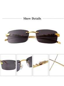 Retro Rectangular Frameless Sunglasses For Men And Women, Frameless Colored Lens Glasses - 黑色 - 查看 6