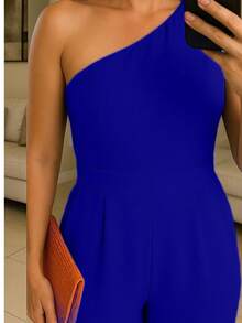 Women's Long Jumpsuit Simple Asymmetrical Butterfly Knot - azul real - Ver 2