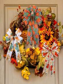 秋季丝带水彩南瓜枫叶火鸡有线边缘丝带家居蝴蝶结花环婴儿送礼会礼物，婴儿送礼会派对装饰，婴儿送礼会宾客礼物，DIY 手工艺礼品包装秋季感恩节派对装饰