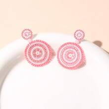 زوج من أقراط مصنوعة يدويًا بالخرز، أقراط دائرية هندسية، قلادة فاخرة للنساء