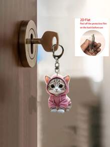 1个/2个可爱卡通猫咪亚克力钥匙扣，萌猫配饰，时尚背包挂件，手提包挂饰，钱包装饰，情侣包包配饰钥匙扣，防水带龙虾扣，送给家人朋友的理想礼物，生日和特殊场合的完美之选，返校礼物 - 彩色 - 查看 3