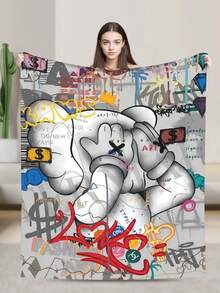 Kawss Kawaii Kaw  Anime-Themed Plush Flannel Blanket - Soft Cozy All-Season Throw For Couch, Bed & Home Decor,Print Blanket Perfect Valentine's Day Or Birthday Gift In Mixed Colors