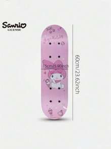 Sanrio 1pc Authentic Sanrio Licensed Skateboard For Boys & Girls, 4-Wheel Double-Kicktail Skateboard With High Elastic Wheels, Suitable For Beginners