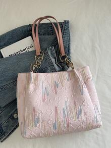 女大容量托特包，2024新款休闲百搭手提包，韩版时尚格纹单肩通勤包