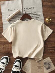 Boys & Teenagers Student Casual Printed Round Neck Short Sleeve T-Shirt, Apricot Color, Summer Top - Apricot - View 3