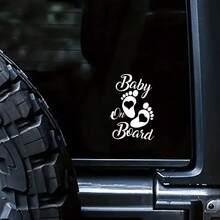 1pc Two Footprints Baby On Borad Car Sticker, Car Warning Sticker - White - View 2