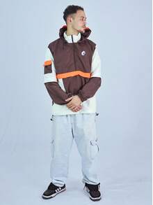 ANORAK URBAN CHAMELEON WINDCUT JACKET HOOD Autumn Spring Oversized Knot Zipper Men's - 棕色與灰白色 - 查看 1