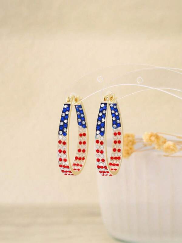 1 Pair Fashion National Flag Color Ellipse Earrings, Zirconia Copper Alloy, Suitable For Women Casual Daily Wear