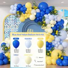 136pcs Lemon Balloon Garland Arch Set, Including Yellow, Blue And White Latex Balloons, Very Suitable For Birthday Party Decorations, Baby Showers, Bridal Parties, First Birthday Parties And Other Party Decorations. - Multicolor - View 9