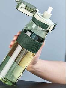 1个1000毫升/800毫升/600毫升户外运动便携水瓶，带吸管，耐用，绿色，带安全盖和提手，适合日常通勤、户外露营、办公、户外活动、万圣节、圣诞节和新年礼物 - 彩色 - 查看 2