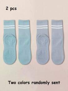 1/4/6 Pairs Women Striped Yoga Sports Socks, Spring/Summer Silicone Non-Slip Fitness Indoor Sports Mid-Calf Socks