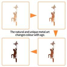 1 pieza Estaca de metal oxidado con forma de gato para el jardín, decoración de gato de metal envejecido para exteriores, ornamento para el patio o el césped para amantes de los gatos