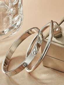 2 Stücke/Set Boho Stil Edelstahl vergoldet Glücksklee, Herz & Stern Armreif Set, 18K Beschichtung mit Strass - perfekt für Einkaufen, Kostümpartys und romantische Dates, Geschenk