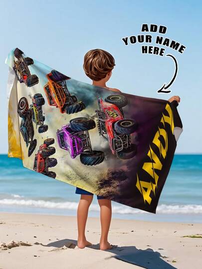 1pc Personalized Text Printed Bath Towel, GSM240, Customized Towel, Kids Towel, Pool Towel, Bathroom Towel, Vacation Gift, Beach Towel, Outdoor Travel, Beach Essential, Beach, Pool, Bathroom, Swimming Pool