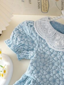 Infant Girls Ruffle Collar Bubble Crinkle Dress, Casual Cute Dress For Outings And Daily Wear, Spring/Summer - Multicolor - View 4