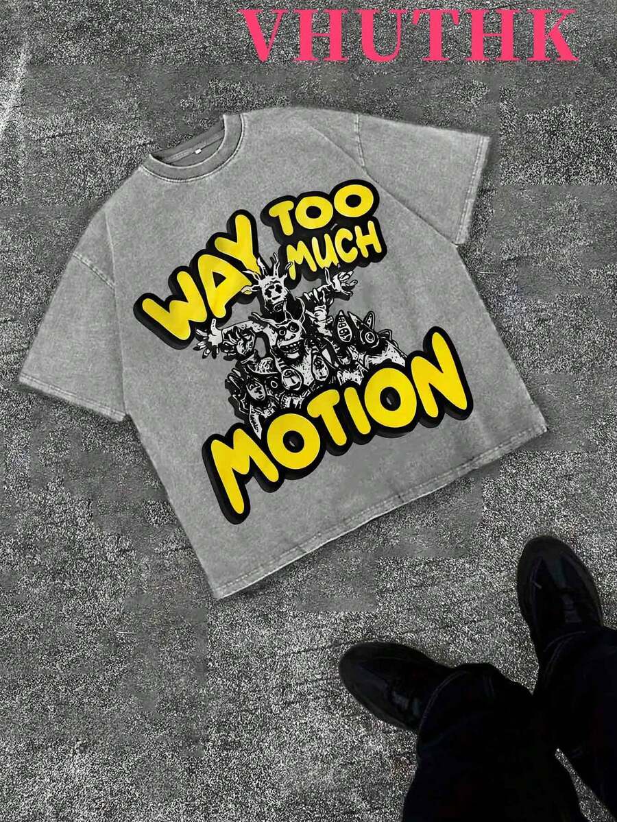 VHUTHK (230 Pure Cotton T-Shirt)  Way Too Much Print, Suitable For Men's Casual, Comfortable, And Fashionable T-Shirt, Street Style Cotton - Grey - View 1