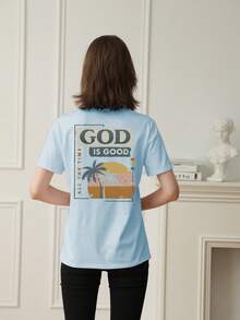 Women's Round Neck Letter Print Loose Fit Short Sleeve Casual T-Shirt