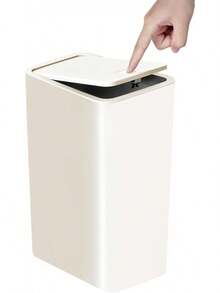 Cubo de basura para baño con tapa, cubo de basura delgado de 10 litros/2.6 galones, pequeño cubo de basura con tapa emergente para cocina, dormitorio, sala de estar, oficina (negro) - Blanco - Ver 13