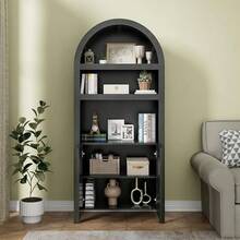 71"" Tall Arched Cabinet, 5-Tier Arched Storage Cabinet With Doors, Arch Bookcase Bookshelf With Open Storage Shelf For Living - Multicolor - View 4