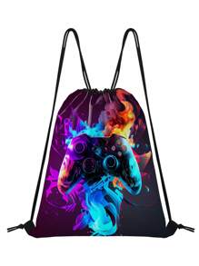 Kids' Fun Pattern Drawstring Bag - Teens Sport Gym Swim Travel Work Hiking Daypack Bag, Lightweight & Durable, Cute Designs Basketball,Game Print - Perfect For School, Sports, Travel, And Toy Storage