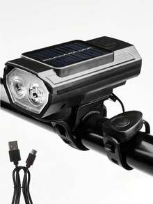 X-TIGER 太阳能自行车灯套装带喇叭，120dB 可充电，适用于山地车和公路车，前灯手电筒带尾灯 - 彩色 - 查看 10