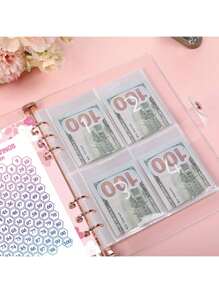 100 Envelopes Challenge Binder With Laminated $5050 Tracker Sheet & Pre-Numbered Pockets (Pink) Best Gifts Birthday Graduation