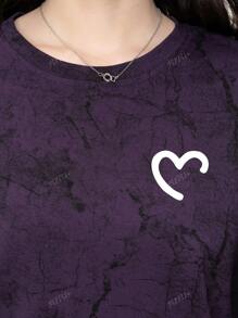 Heart Printed Loose Casual Short Sleeve T-Shirt For Daily Wear