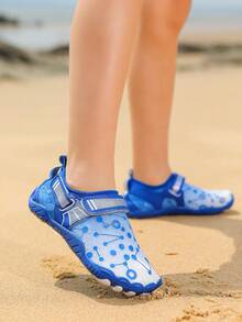 速干儿童户外运动鞋、水鞋、沙滩鞋，适合 3-14 岁男孩和女孩，透气、游泳、沙滩、玩水、橡胶防滑鞋底、松紧带魔术双重防滑、卡通热带系列 - 寶藍色 - 查看 4