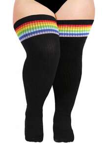 Moon Wood Plus Size Thigh High Socks- Womens Knit Cotton Long Over The Knee High Socks Leg Warmer Halloween Christmas New Year