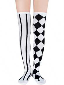 Womens Thigh High Socks Striped High Knee Socks Knee High Socks For Cosplay Long Socks Over The Knee Leg Warmers - Striped Diamond - View 1