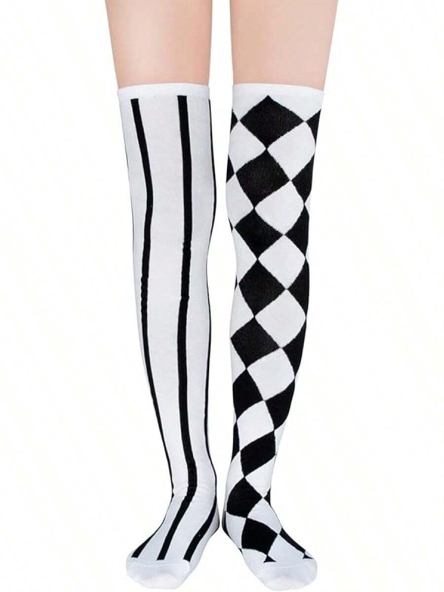 Womens Thigh High Socks Striped High Knee Socks Knee High Socks For Cosplay Long Socks Over The Knee Leg Warmers - Striped Diamond - View 1