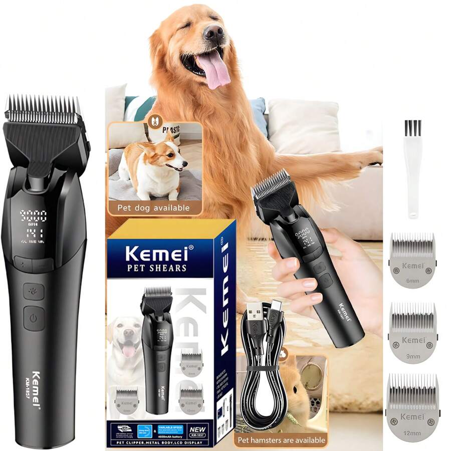 Kemei Cortapelos profesional para mascotas Kemei 1857, recargable, afeitadora eléctrica para gatos, cortapelos para perros, cortadora de pelo de 10W para animales