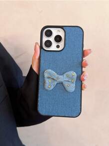 1 pieza Funda de teléfono pintada a mano con diseño de lazo de denim, compatible con iPhone XS/XS Max/XR/11/12/13/14/14 Plus/15/15 Plus/16 Pro/16 Pro Max, Galaxy S25 Ultra, OPPO, Redmi Note 14