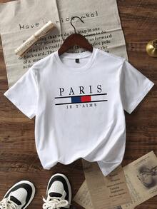 Tween Boy Casual Short Sleeve T-Shirt With Letter Print And Round Neck For Summer - White - View 3
