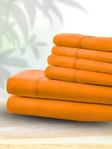 6-Piece Bed Sheet Set – Twin/Full/Queen/King Sizes | Soft Microfiber | Deep Pocket Fitted Sheet | Cooling, Wrinkle-Free, Summer And All-Season Comfort | Includes 1 Flat Sheet, 1 Fitted Sheet, 4 Pillowcases - Bright Orange - 查看 2