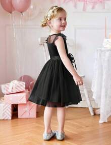 Toddler Girls Tutu Dress Summer Contrast Mesh Party Dresses Cute Princess Tulle Sundress With Belt 2-8Y - 紫色的花 - 查看 9