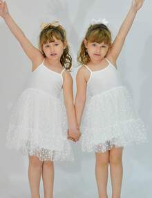 2025Toddler Girls Tulle Dress Rainbow Tutu Birthday Princess Dresses Formal Photo Shoot Outfit Summer Clothes 2-6T'Sprout Style' - 白色 - 心型薄紗 - 查看 2