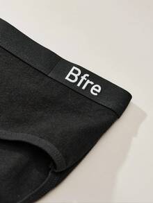 4 peças [ especial exclusiva] Calcinhas femininas de cor sólida, fofas, doces e com design de letras frescas, uso diário, cós elástico, calcinhas pretas confortáveis e macias, roupa íntima feminina sexy