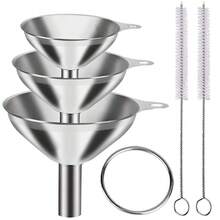 Metal Stainless Steel Funnel, Large Medium Small Funnel Set Of 3,  Mini Funnels For Kitchen Use Filling Bottles Flask Cooking, 2 Brushes - 3 Pcs Funnel Set - View 8