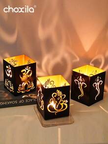 choxila 1pc Wrought Iron Candle Holder, Festive Decor Piece, Diwali Candle Stand, Projection Candle Holder, For Bedroom, Living Room, Holiday Parties, Festival Gift - Black - View 1