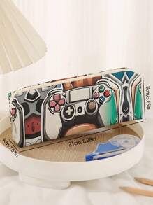 1 件卡通游戏机图案灯芯绒铅笔盒，文具收纳袋，双面印花文具袋，便携式多功能办公文具铅笔收纳，送给同学、朋友、宰牲节、节日、学校用品、返校的礼物