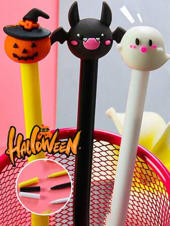 3pcs/12pcs Cute Alert! Cartoon - Styled Gel Pens, The Top Choice For Super - Cute Halloween Gifts. Exclusive Writing Tools For Students. Whether Used As Prizes During The Back - To - School Season Or The New Semester, Or For Daily Writing, These Adorable Water - Based Signature Pens Can Fill Studying With Fun.