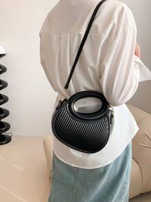 时尚经典小众设计温柔女士通勤约会单肩斜挎包条纹压花手提包时尚圆形斜挎包女士双手柄新颖钱包