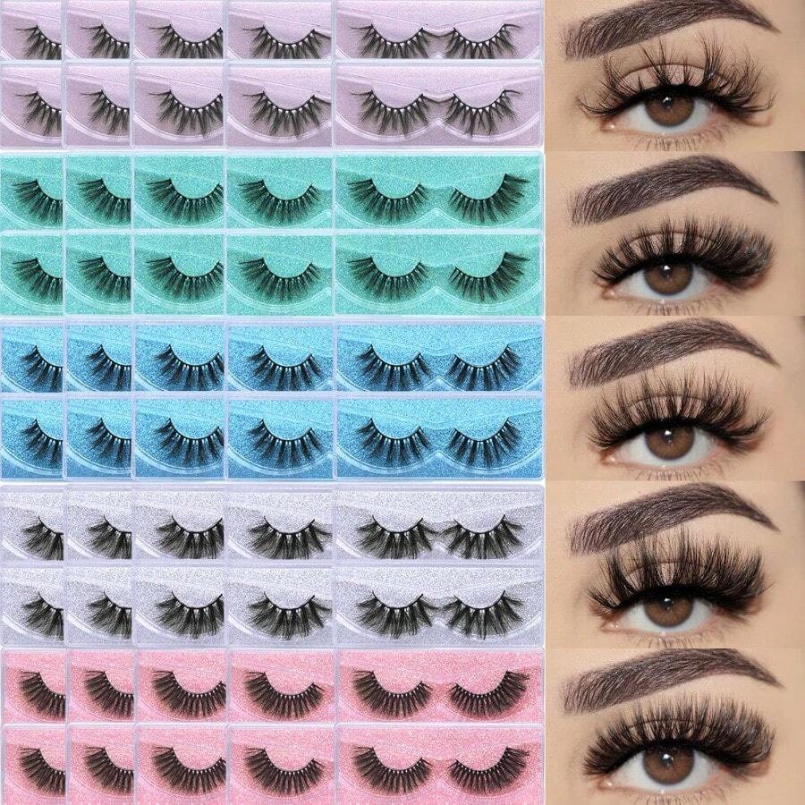 YANLashes Bulk 50 Pairs Wholesale False Lash Pack Individual 15mm 18mm Full Eyelashes Fluffy Faux Mink Strip Eyelash With Glitter Cases520 - Black - View 1