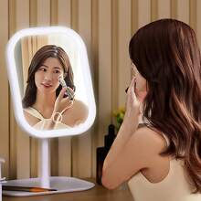 1pc Multi-Function LED Makeup Mirror, Rotating Mirror Face, With Storage Box To Hold Lipsticks & Cosmetics, 3-Color Light, Long Press To Adjust Brightness, LED Vanity Mirror, Mirror Light