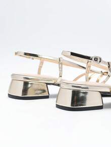 女士夏季新款简约风格露趾交叉金属装饰性感时尚派对高跟凉鞋 - 金色 - 查看 7