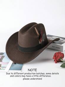 1pc Unisex Elegant Square Woven Band & Feather Trim Felt Trilby Hat, Suitable For Daily & Holiday Wear - Multicolor - View 39